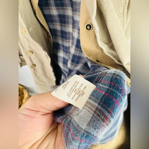 Free People We The Free RuggedDouble Breasted Plaid Linned Tan Trench Coat
